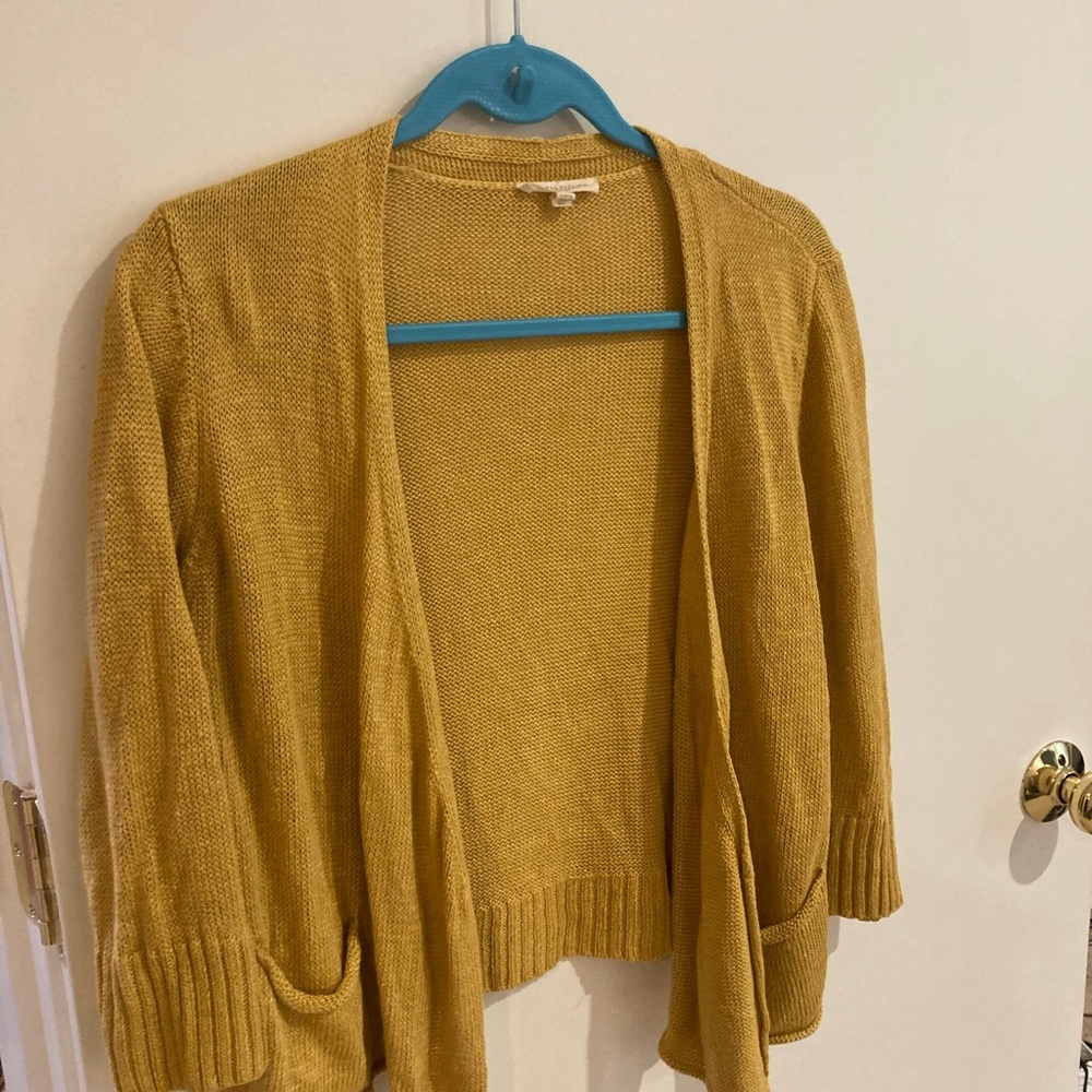 Eileen Fischer petite small mustard yellow cardigan. Italian hemp yarn. - Picture 6 of 9